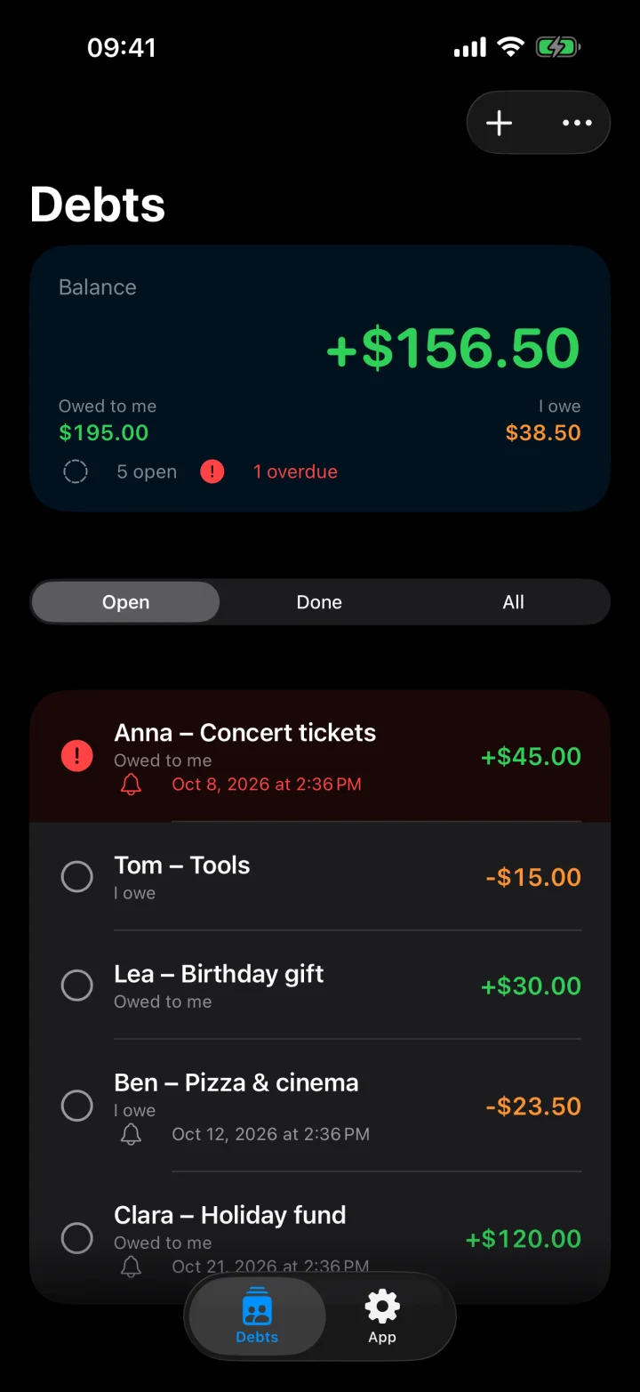 Debito in dark mode